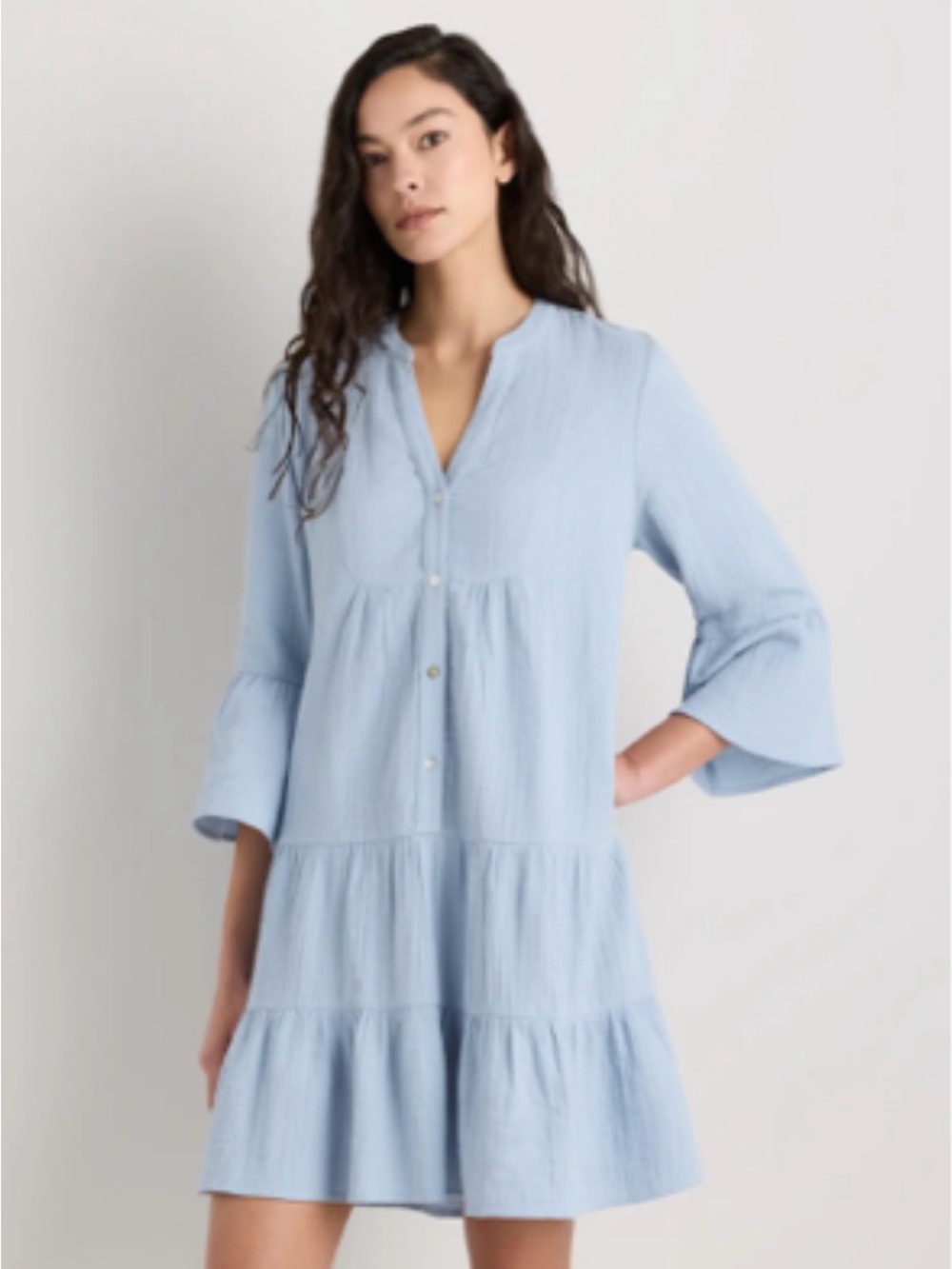 Quince 100% Organic Cotton Gauze Long Sleeve Tiered Mini Dress